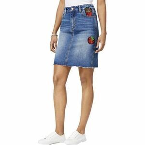 BUFFALO BY DAVID BITTON BLUE DENIM 5 POCKET GRAPHIC PATCH CASUAL SKIRT  26 NEW
